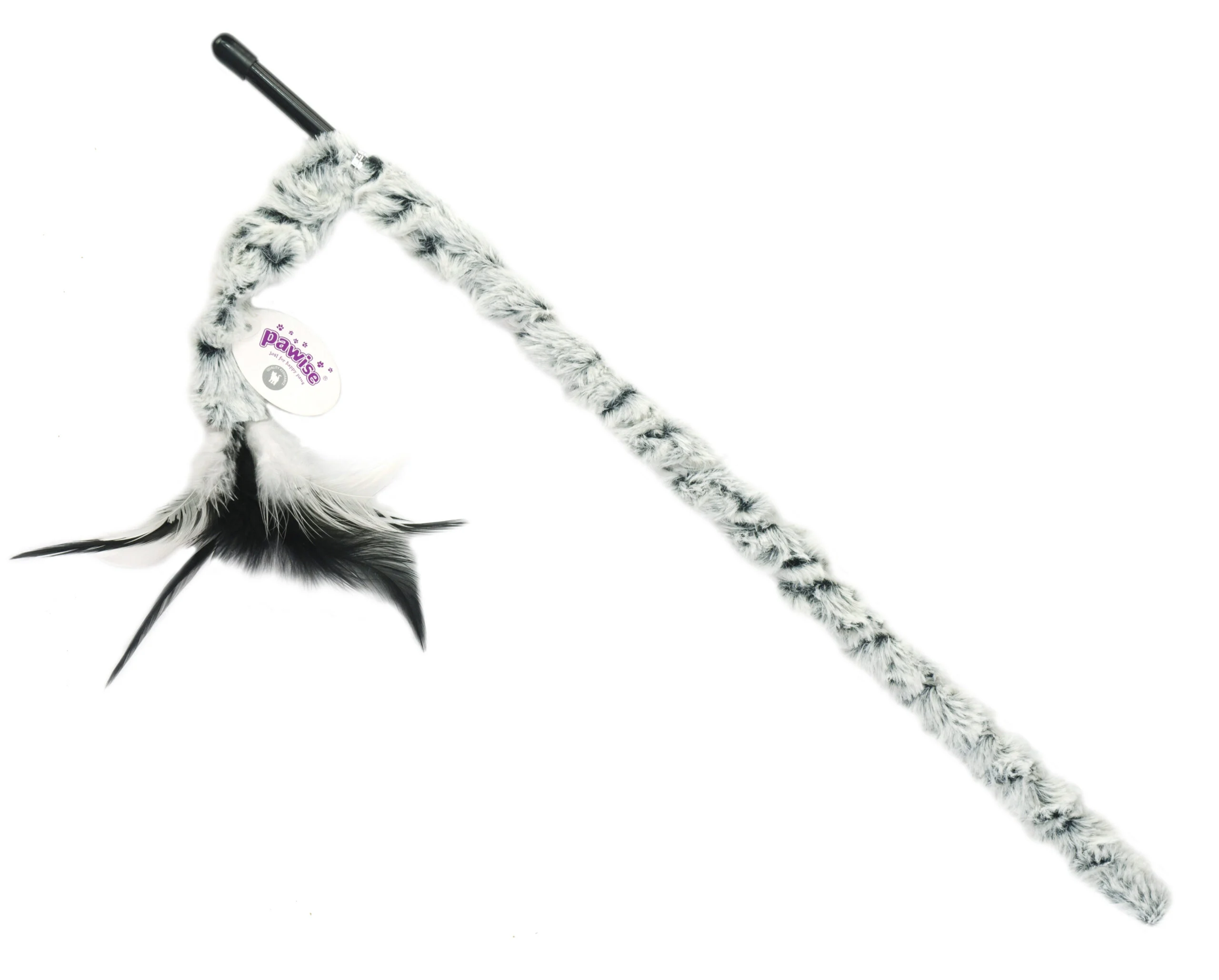 PAWI280941.jpg Katzenangel mit Plüschschwanz und Federn, Stab 46 cm – Pawise Cat Teaser Plush Tail – Bild 1