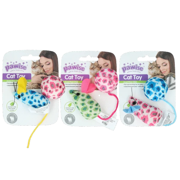 Katzenspielzeug Set mit Maus und Ball, Katzenminze, 2 Stück – Pawise Cat Toy - Mice & Ball