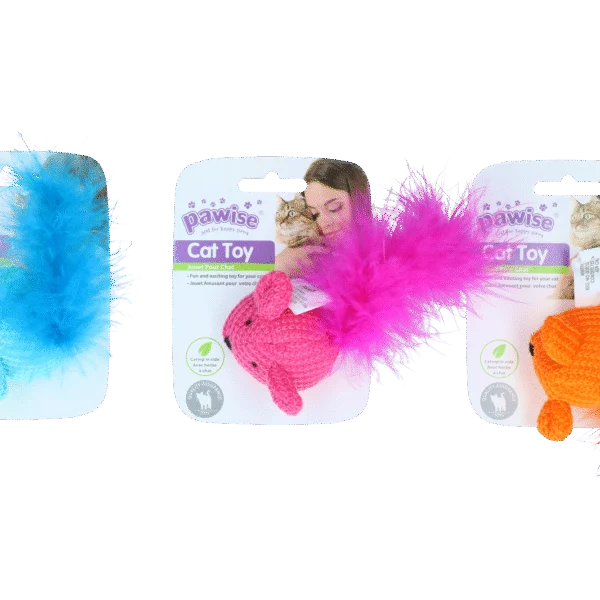 Spielmaus mit Catnip und Federn, 14 cm – Pawise Cat Toy Wool Mouse