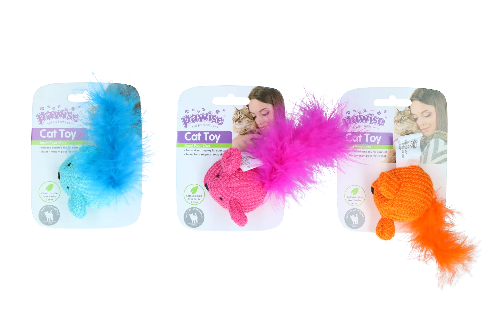 PAWI28123.png Spielmaus mit Catnip und Federn, 14 cm – Pawise Cat Toy Wool Mouse – Bild 1