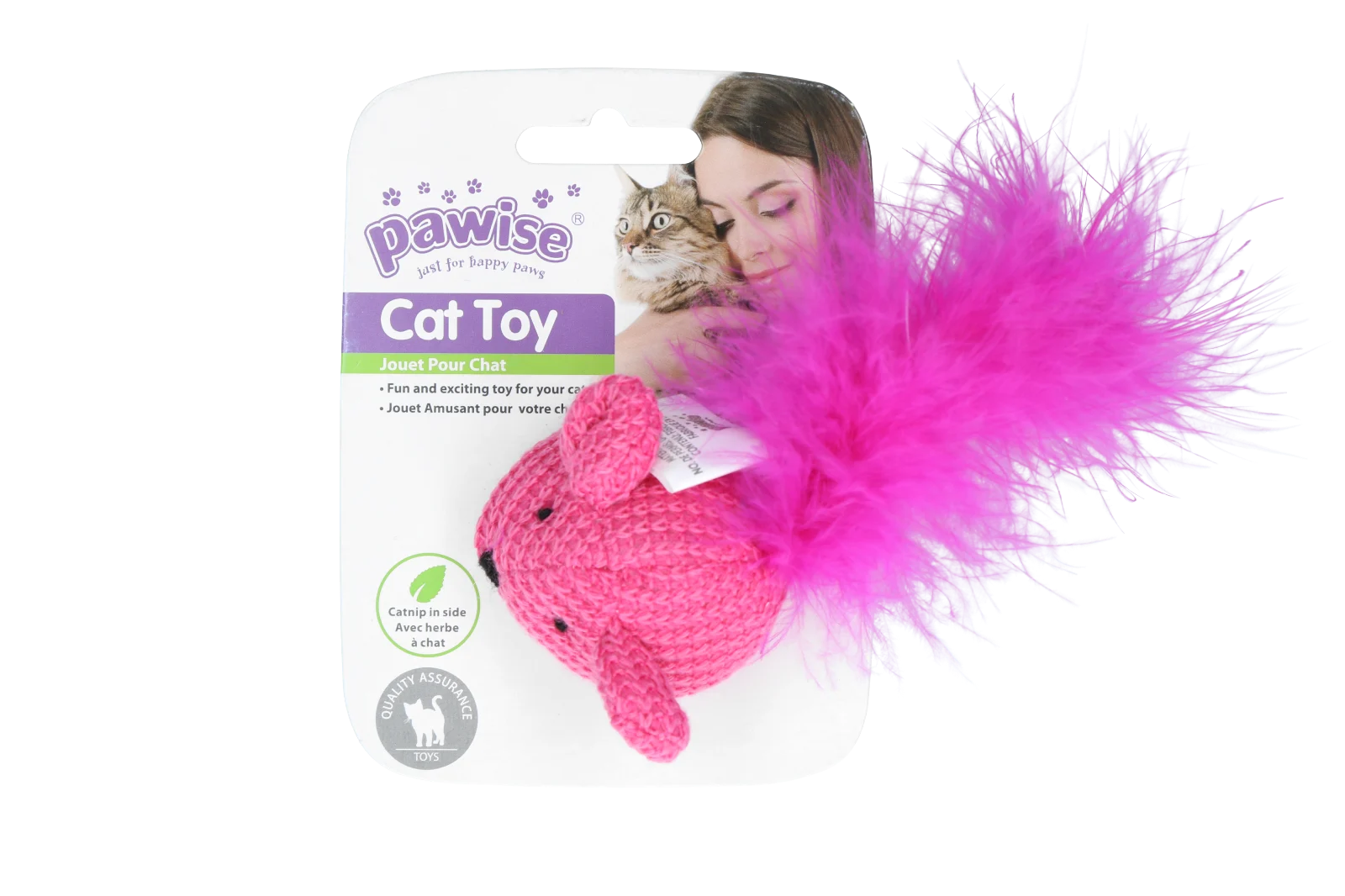 Spielmaus mit Catnip und Federn, 14 cm – Pawise Cat Toy Wool Mouse – Bild 3