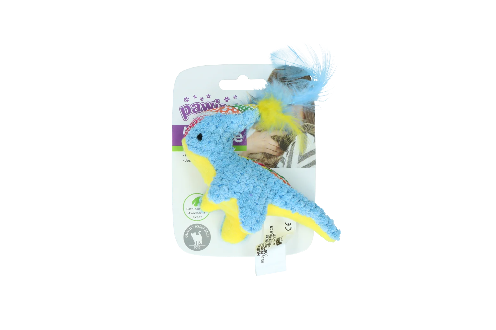 Katzenspielzeug zum Kuscheln mit Katzenminze und Federn, 12 x 12 cm – Pawise meow meow life Dinosaurier – Bild 4