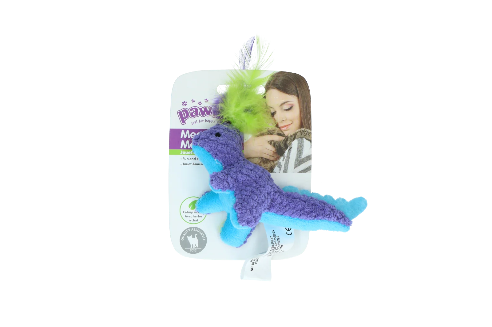 Katzenspielzeug zum Kuscheln mit Katzenminze und Federn, 12 x 12 cm – Pawise meow meow life Dinosaurier – Bild 2
