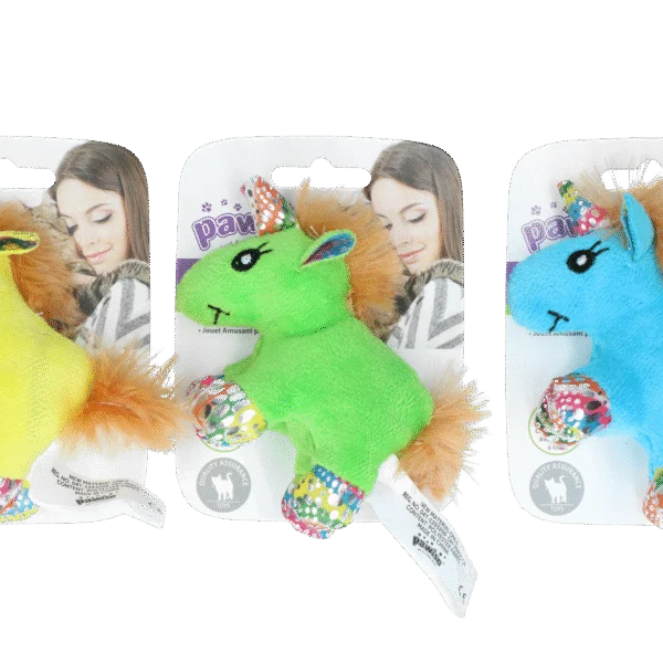 Katzenspielzeug zum Kuscheln mit Katzenminze und Federn, 12 x 8 cm – Pawise meow meow life Unicorn