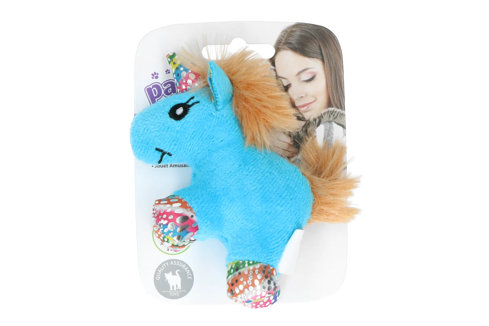 Katzenspielzeug zum Kuscheln mit Katzenminze und Federn, 12 x 8 cm – Pawise meow meow life Unicorn – Bild 3