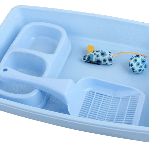 Kitten Starterset mit Katzentoilette und Futternapf, Blau – Pawise Kitten Starter Set