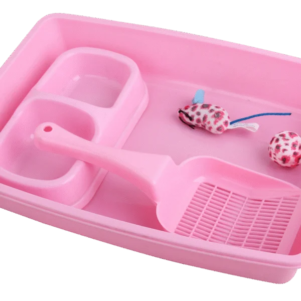 Katzenstarterset mit Katzentoilette und Futternapf, Rosa – Pawise Kitten Starter Set