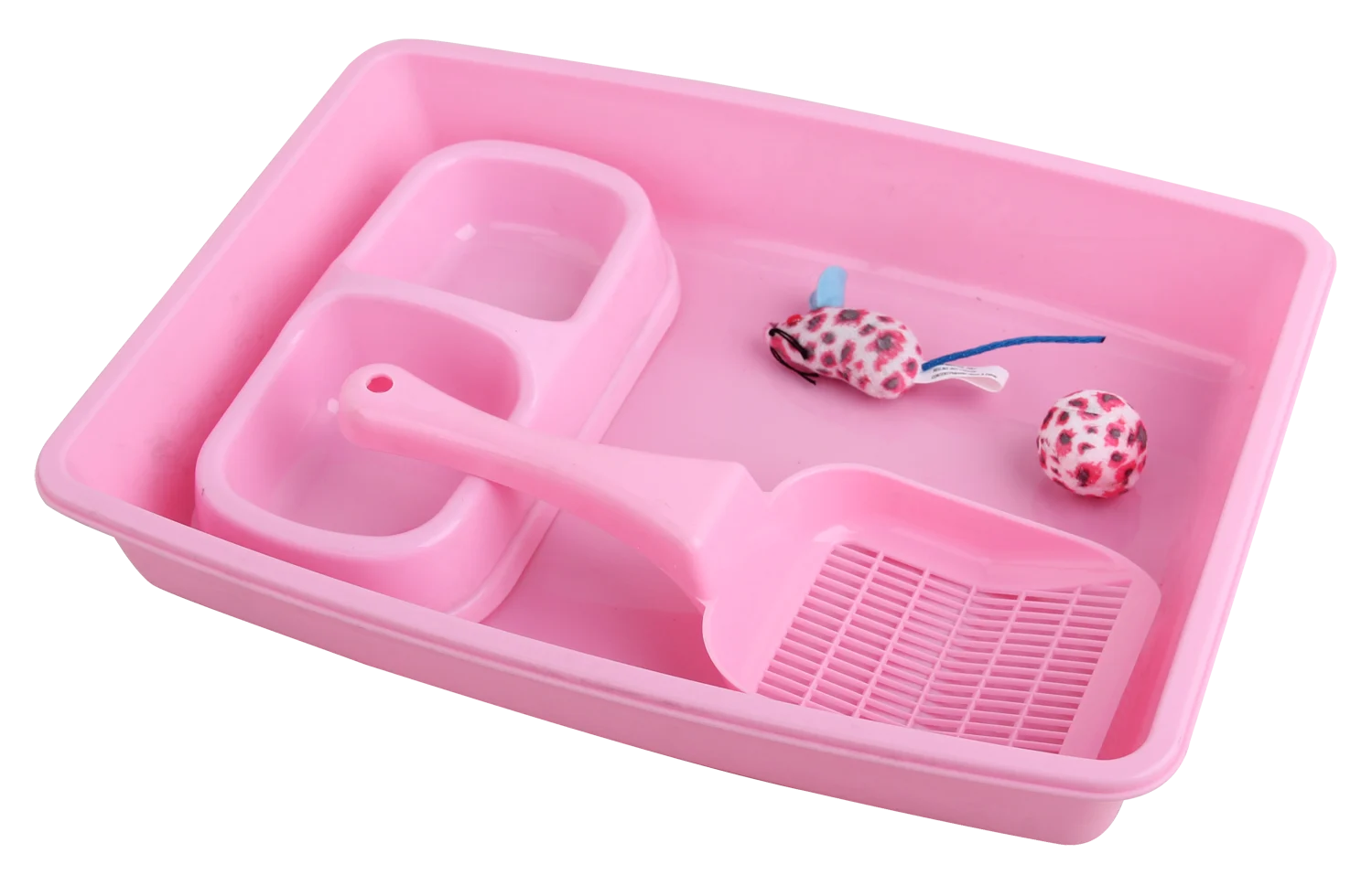 Katzenstarterset mit Katzentoilette und Futternapf, Rosa – Pawise Kitten Starter Set – Bild 1