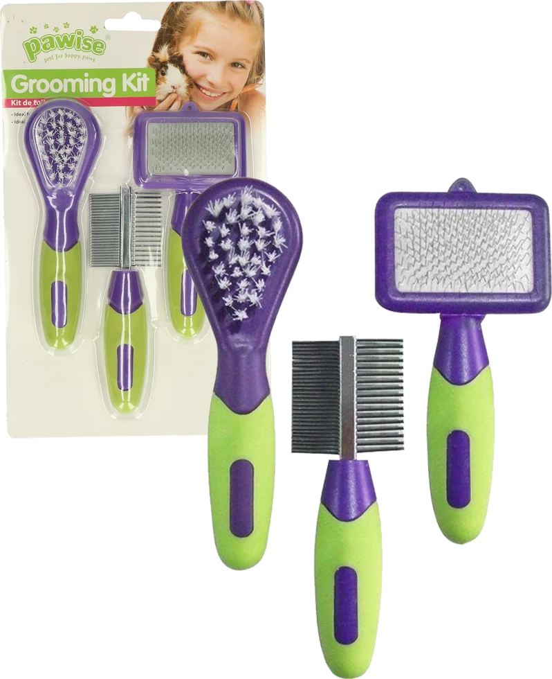 Pflegeset für Kaninchen und Nagetiere mit 3 Bürstchen, 12 bis 13 cm – Pawise Grooming Kit Rodents & Rabbits – Bild 2