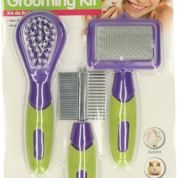 Pflegeset für Kaninchen und Nagetiere mit 3 Bürstchen, 12 bis 13 cm – Pawise Grooming Kit Rodents & Rabbits