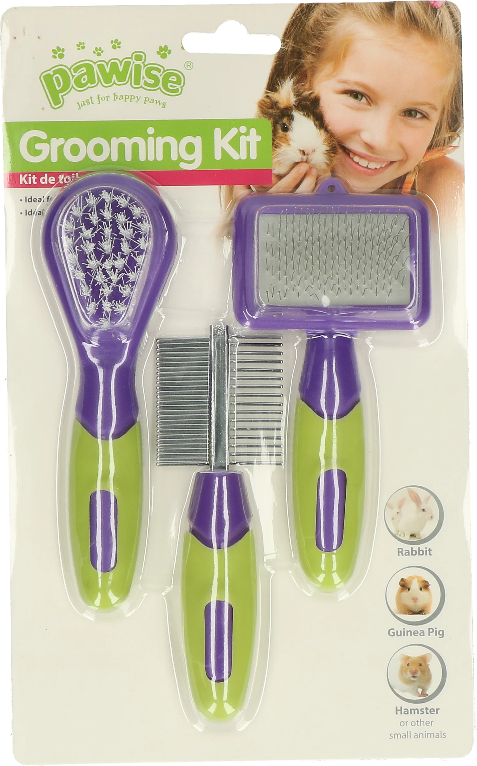 PAWI390412.jpg Pflegeset für Kaninchen und Nagetiere mit 3 Bürstchen, 12 bis 13 cm – Pawise Grooming Kit Rodents & Rabbits – Bild 1