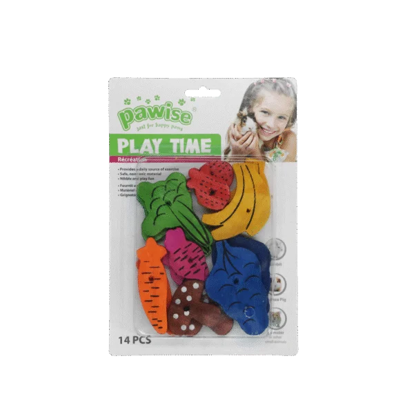 Nagespielzeug aus Holz, 18 Stück – Pawise Play Time Small Pet Fruit & Veggie mix