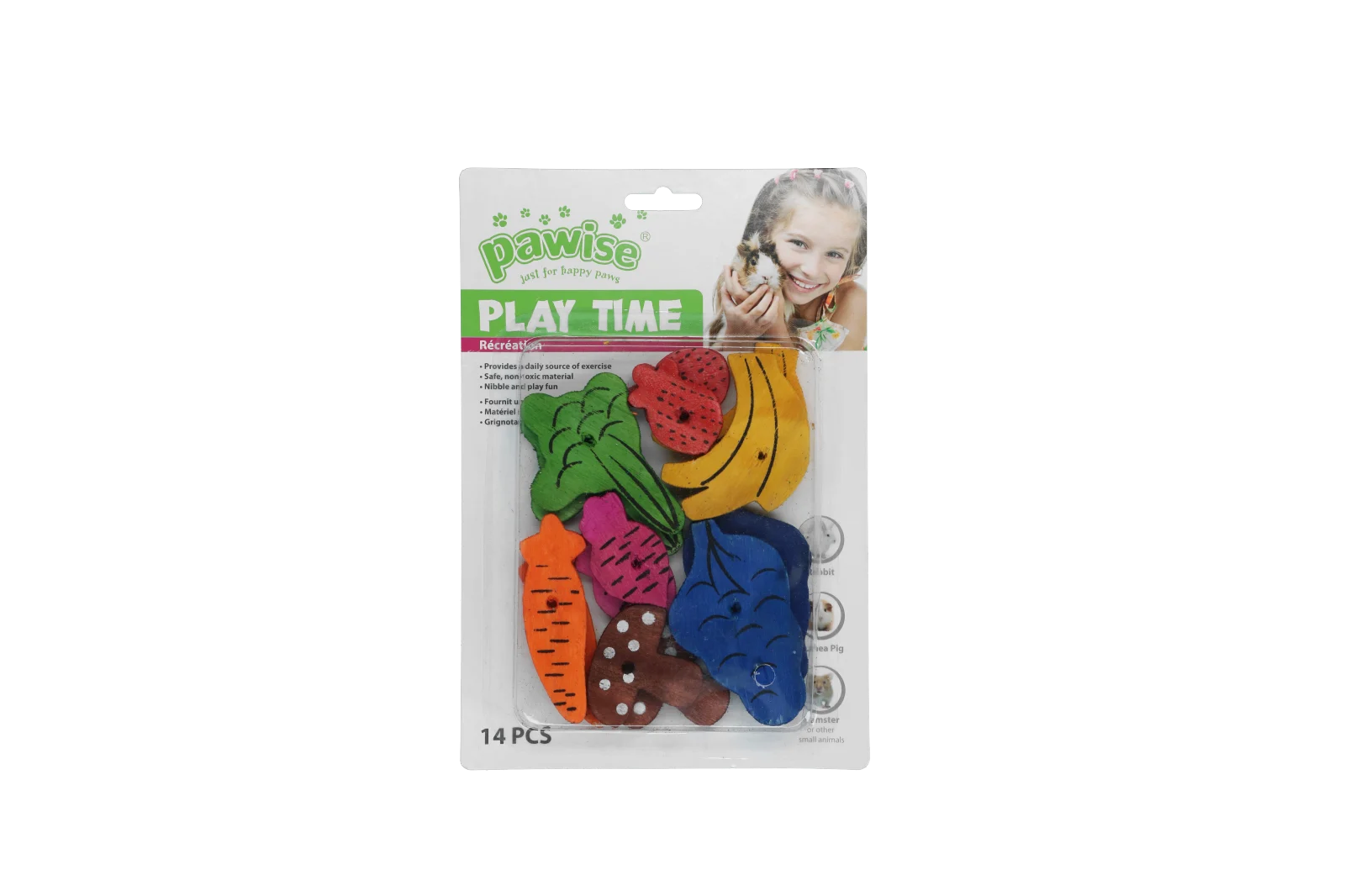 Nagespielzeug aus Holz, 18 Stück – Pawise Play Time Small Pet Fruit & Veggie mix – Bild 1