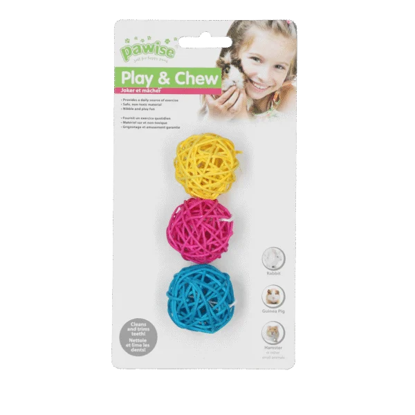 Knabberball für Kaninchen und Nagetiere, farbig – Pawise Play & Chew Balls