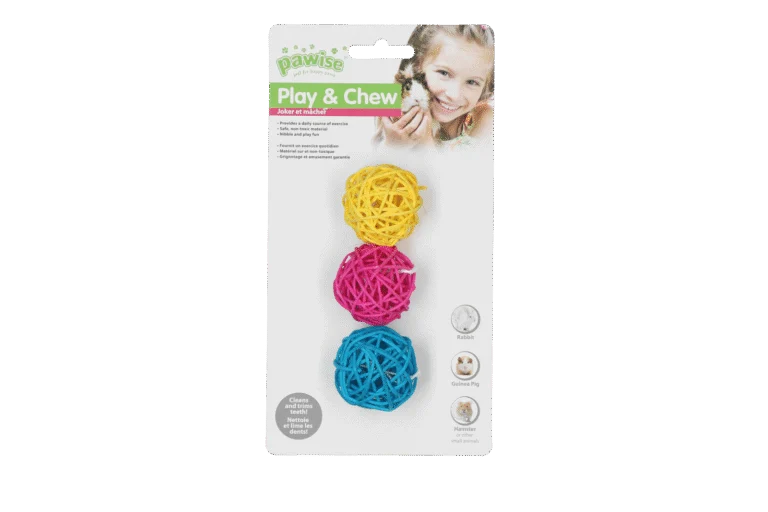 Knabberball für Kaninchen und Nagetiere, farbig – Pawise Play & Chew Balls
