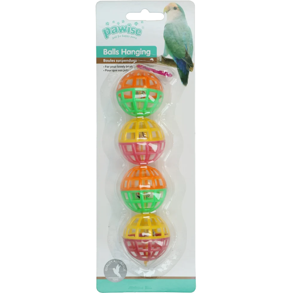 Vogelspielbälle mit Glöckchen, 4 Stück, 16 cm – Pawise Balls Hanging – Bild 1