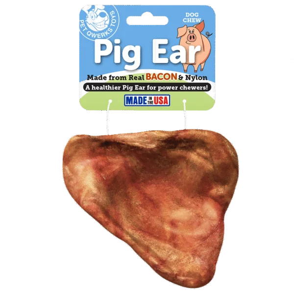 Kauspielzeug in Schweineohrform aus Nylon mit Speckgeschmack, 10 cm – Pet Qwerks Pig Ear M