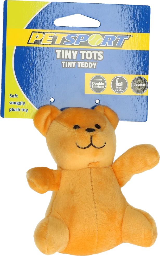 PETS20460BR.png Hundekuscheltier mit Quietscher, Braun, ca. 10 cm – Petsport Tiny Tots Teddy – Bild 1
