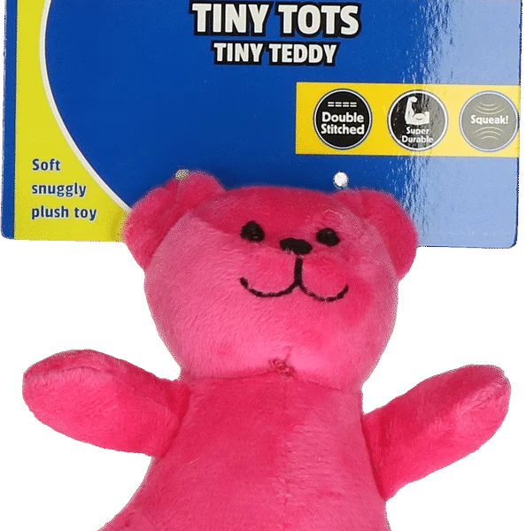 Hundekuscheltier mit Quietsche, Rosa, ca. 10 cm – Petsport Tiny Tots Teddy