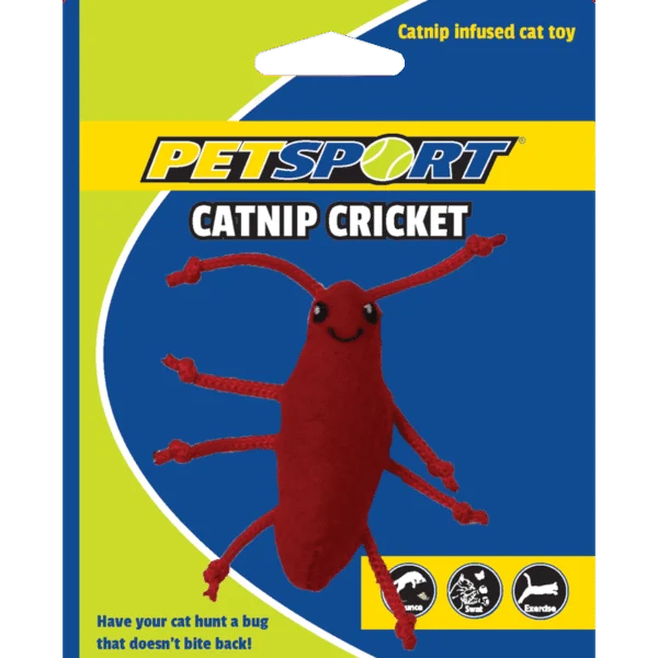 Spielgrille mit Katzenminze und Fleece, Körper 7 cm, Rot – Petsport Catnip Cricket