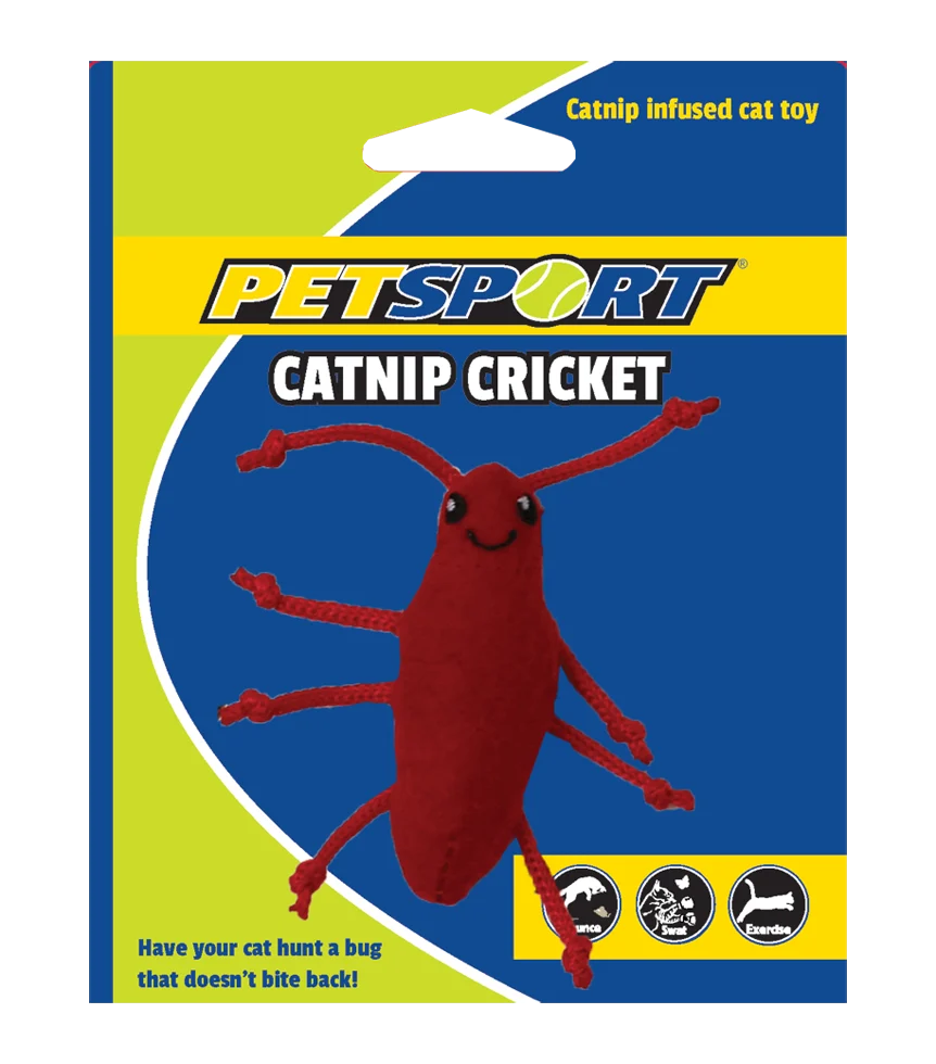Spielgrille mit Katzenminze und Fleece, Körper 7 cm, Rot – Petsport Catnip Cricket – Bild 1