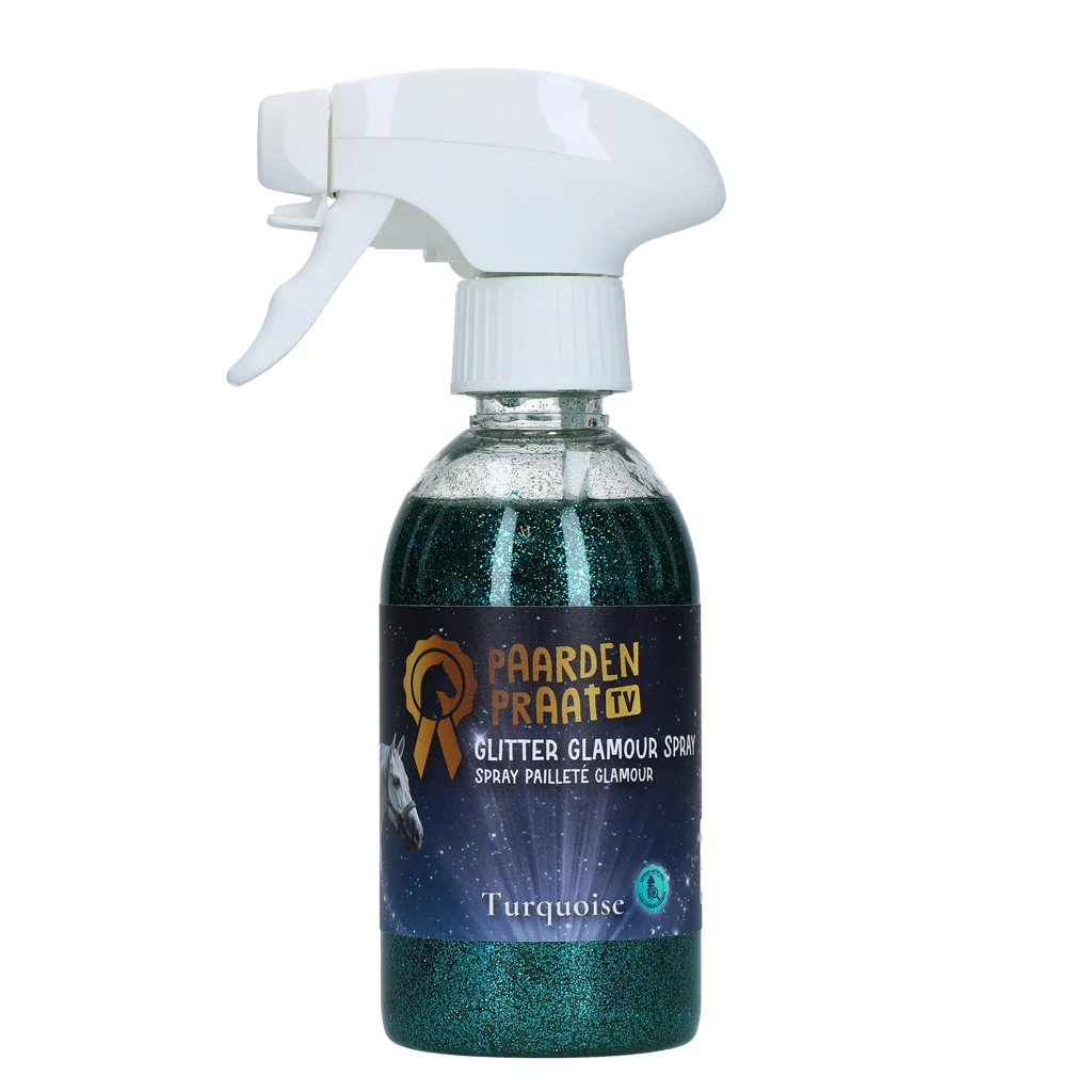 PRAA5055.png Glitzerspray für Pferde, Türkis, 250 ml – Paardenpraat TV Glitter Glamour Spray – Bild 1