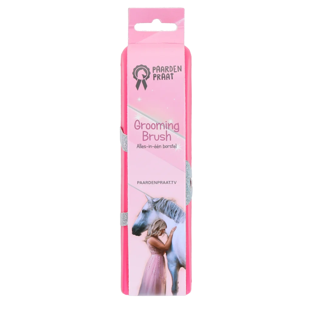PRAA5070.png Pferdebürste zum Striegeln und Waschen, Rosa M, 17,5 cm – Paardenpraat TV Grooming Brush – Bild 1