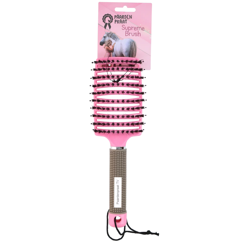 PRAA5071.png Mähnenbürste mit Schweineborsten und flexiblen Stiften, Rosa 24,5 cm – Paardenpraat TV Horse Supreme – Bild 1