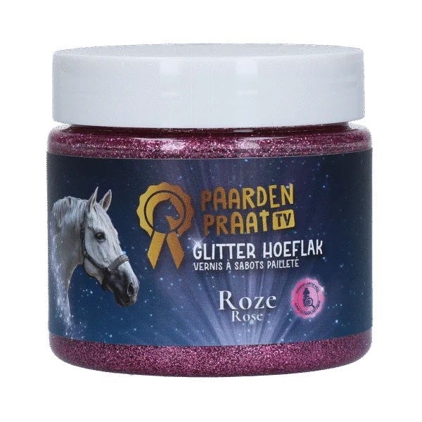 Huflack mit Glitzer auf Wasserbasis, Rosa – Paardenpraat TV Glitzerhuflack