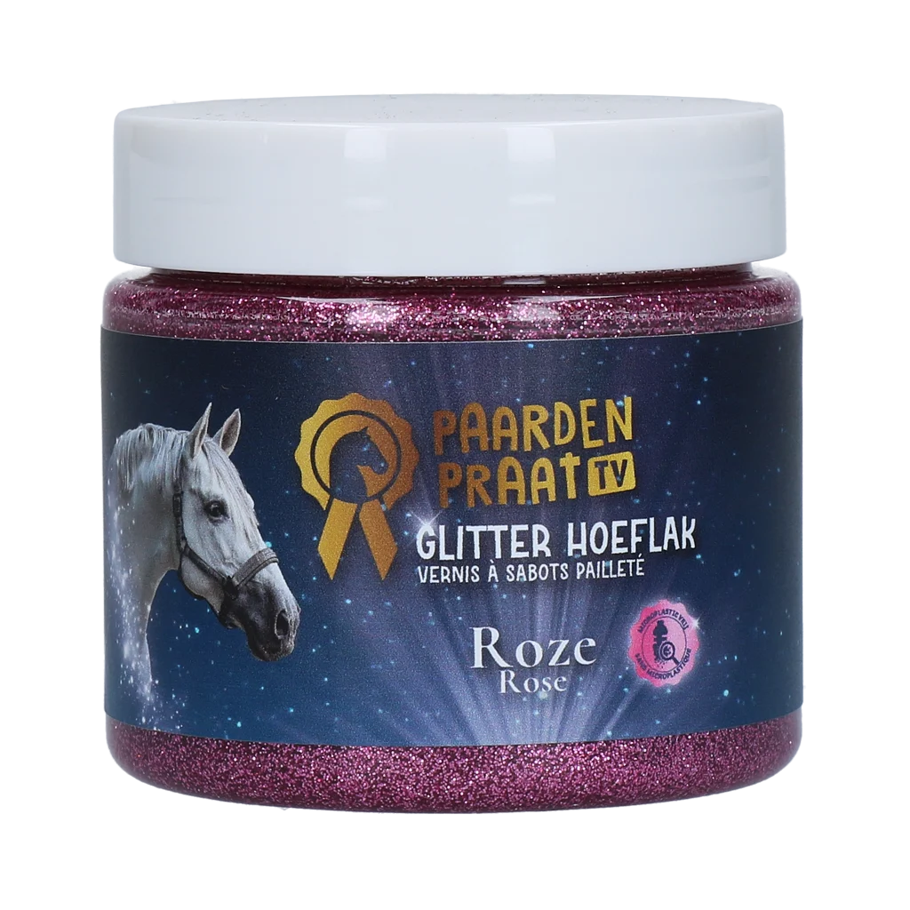 Huflack mit Glitzer auf Wasserbasis, Rosa – Paardenpraat TV Glitzerhuflack – Bild 1