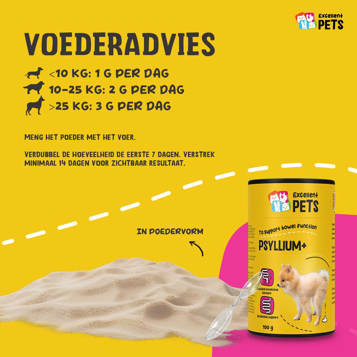 Flohsamenschalenpulver für Hunde, 100 g – Excellent Pets Dog Psyllium+ – Bild 2