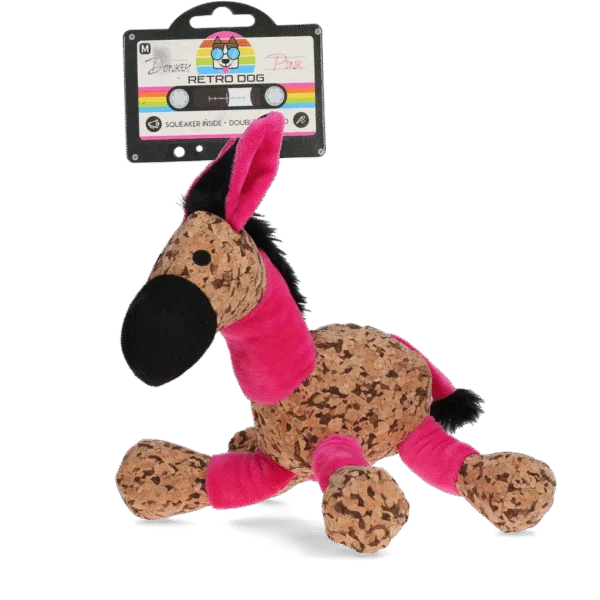 Hundekuscheltier Esel mit Quietscher, Rosa M, 26 x 33 cm – Retro Dog Donkey
