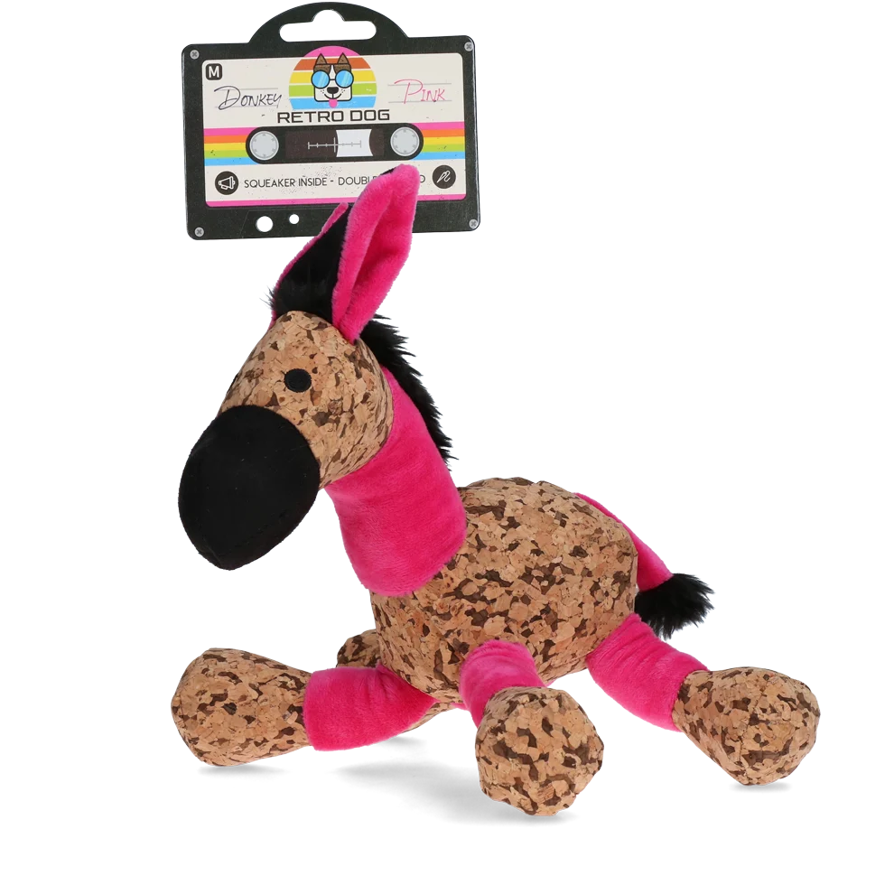 RETR0011.png Hundekuscheltier Esel mit Quietscher, Rosa M, 26 x 33 cm – Retro Dog Donkey – Bild 1