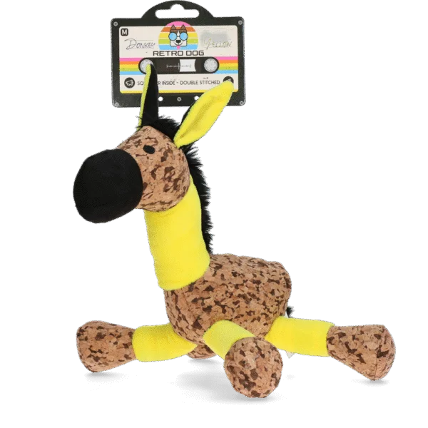 Hundekuscheltier Esel mit Quietscher, Gelb M – Retro Dog Donkey