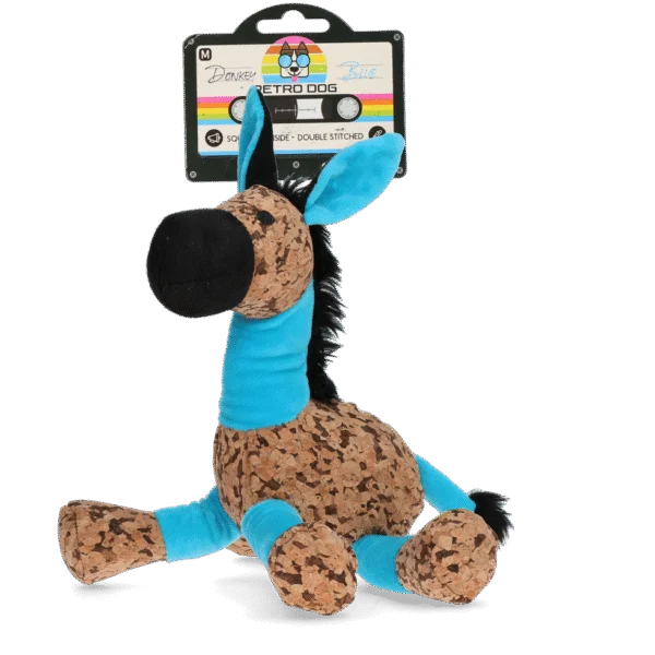 Hundekuscheltier Esel mit Quietscher, Blau M – Retro Dog Donkey