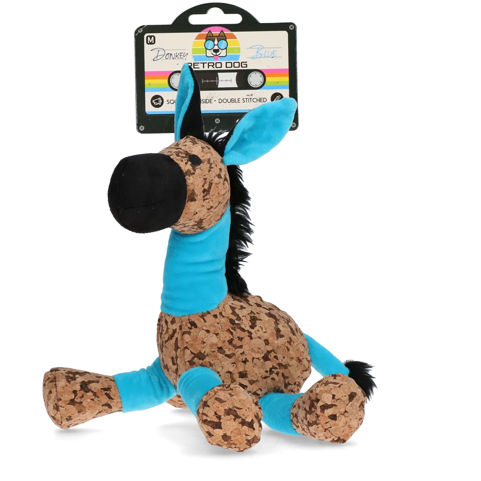 Hundekuscheltier Esel mit Quietscher, Blau M – Retro Dog Donkey – Bild 1