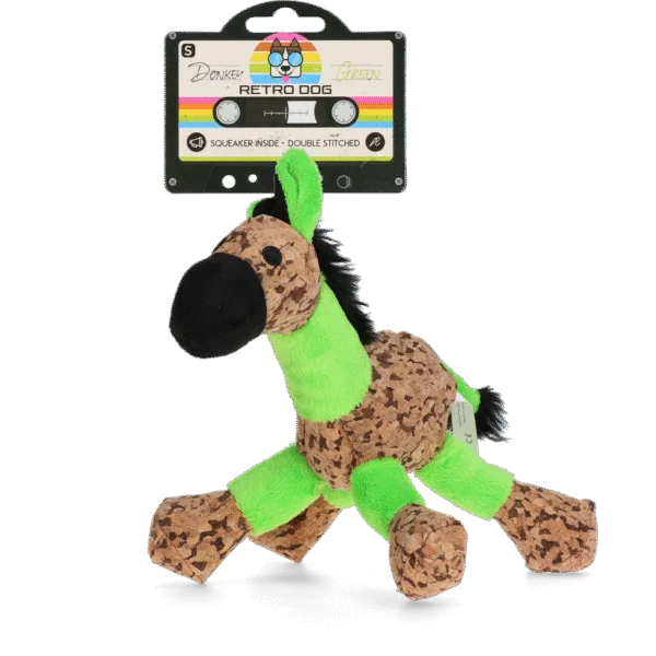 Hundekuscheltier Esel mit Quietscher, Grün S – Retro Dog Donkey