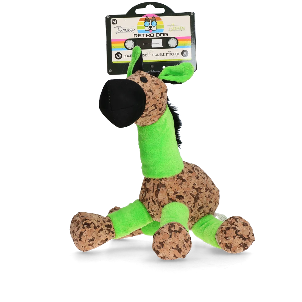 Hundekuscheltier Esel mit Quietschfunktion, Grün M – Retro Dog Donkey – Bild 1