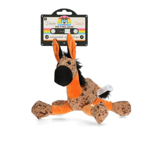 Hundekuscheltier Esel mit Quietscher, Orange S – Retro Dog Donkey