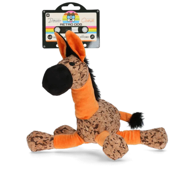 Hundespielzeug Esel mit Quietscher, Orange M – Retro Dog Donkey