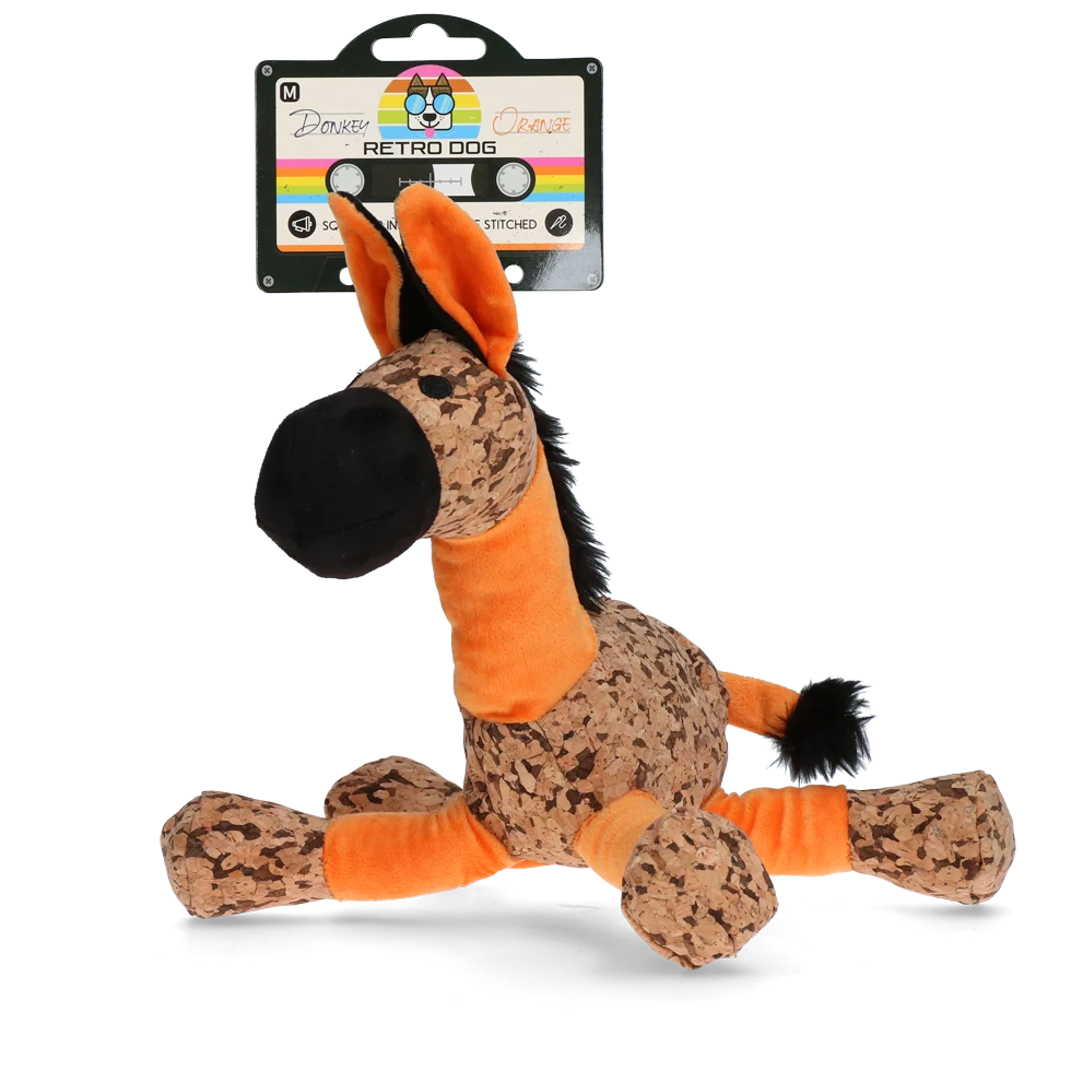 RETR0019.png Hundespielzeug Esel mit Quietscher, Orange M – Retro Dog Donkey – Bild 1