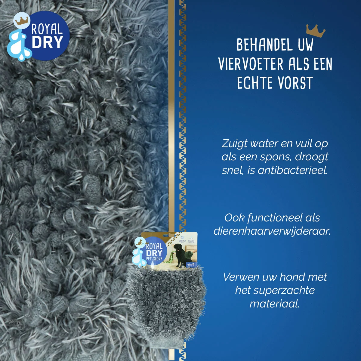 Mikrofaser Bürstenhandschuh für Hunde, 24 x 18 cm – Royal Dry – Bild 4