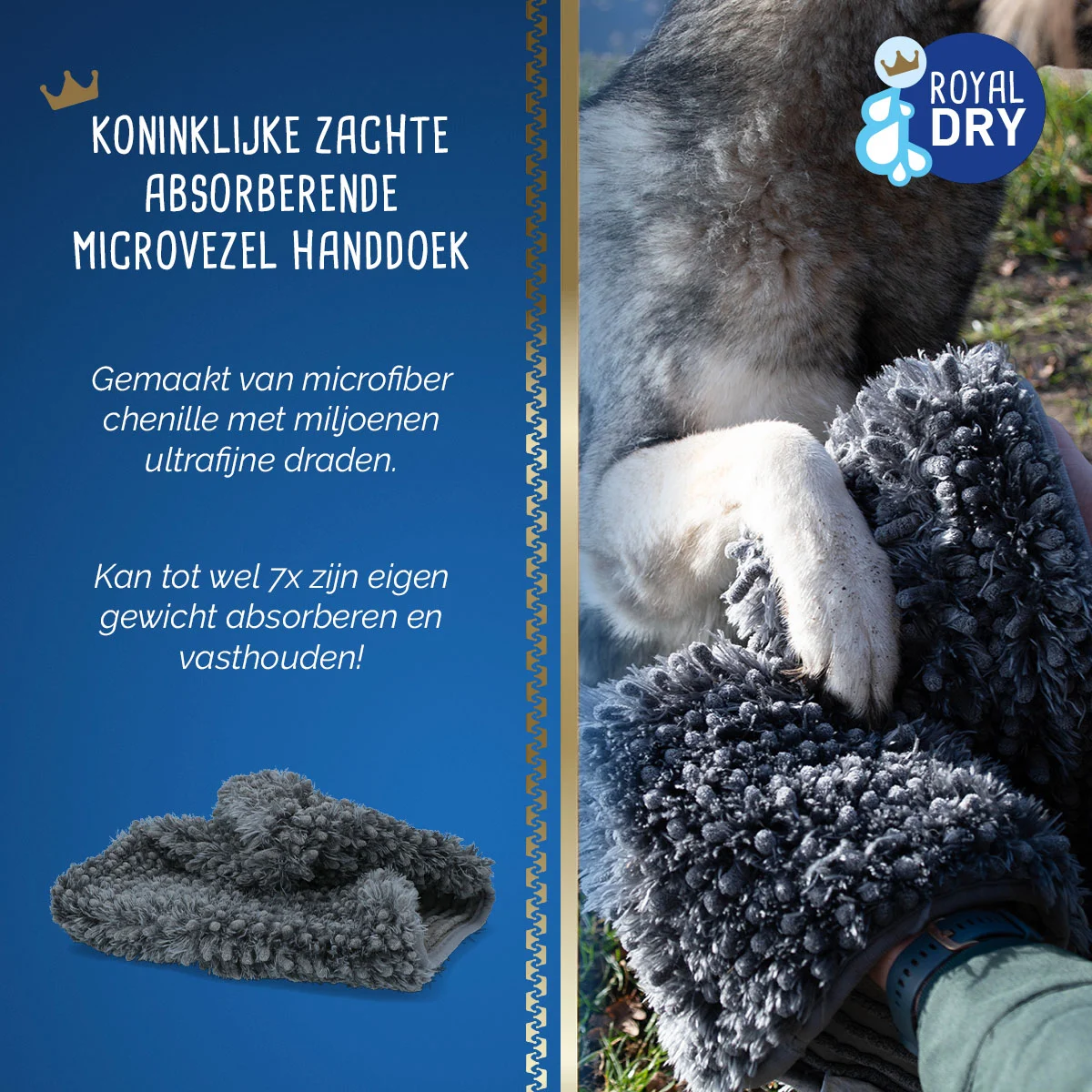 Mikrofaser Hundehandtuch mit Handtaschen, 35 x 81 cm – Royal Dry – Bild 3