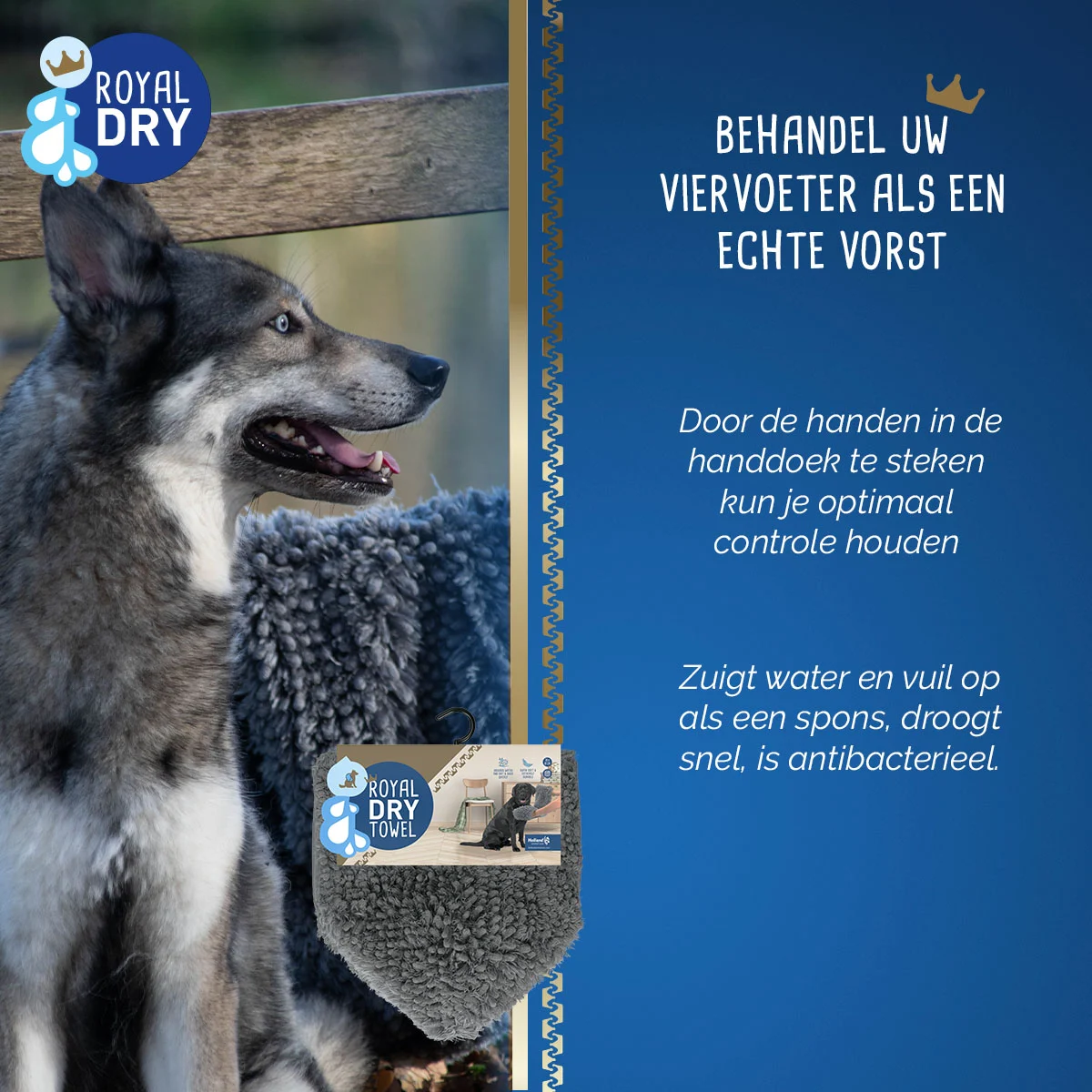 Mikrofaser Hundehandtuch mit Handtaschen, 35 x 81 cm – Royal Dry – Bild 4