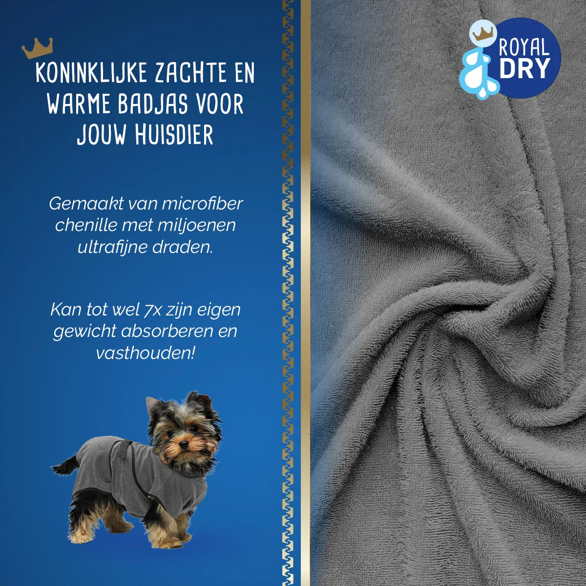 Mikrofaser Hundebademantel XS, Rückenlänge 30 bis 35 cm – Royal Dry – Bild 3