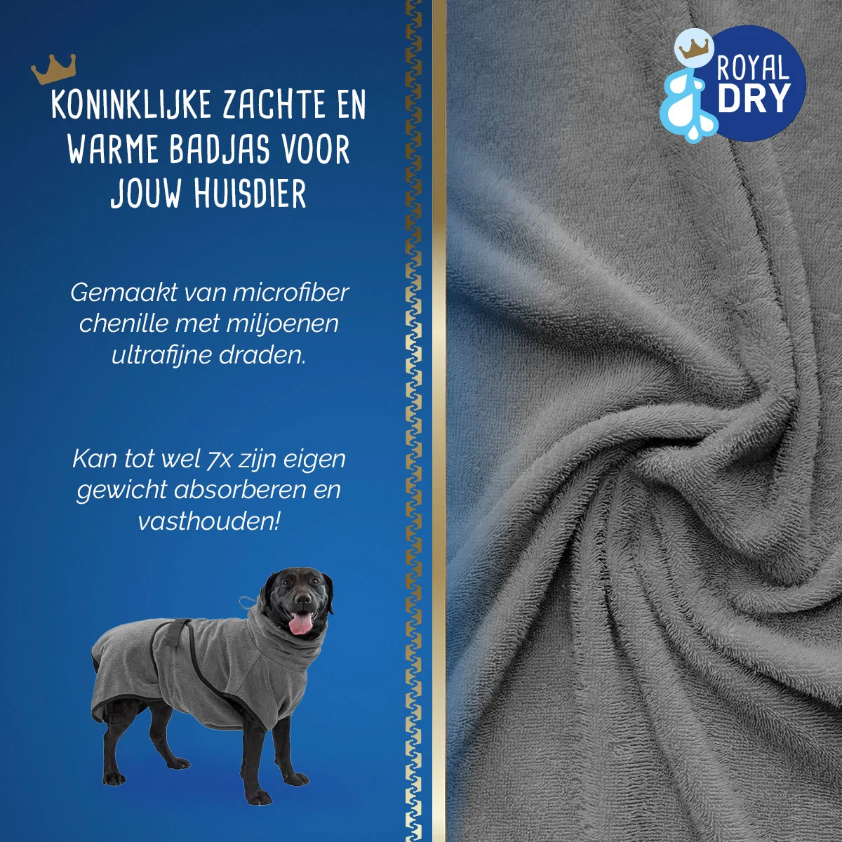 Hundebademantel aus Mikrofaser L, Rückenlänge 60 bis 68 cm – Royal Dry – Bild 3