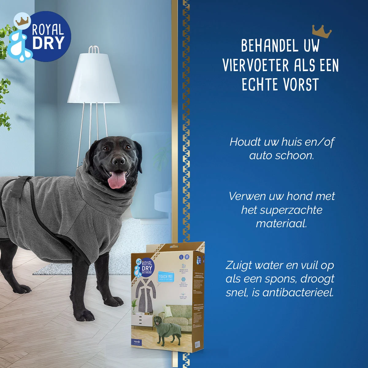 Hundebademantel aus Mikrofaser L, Rückenlänge 60 bis 68 cm – Royal Dry – Bild 4