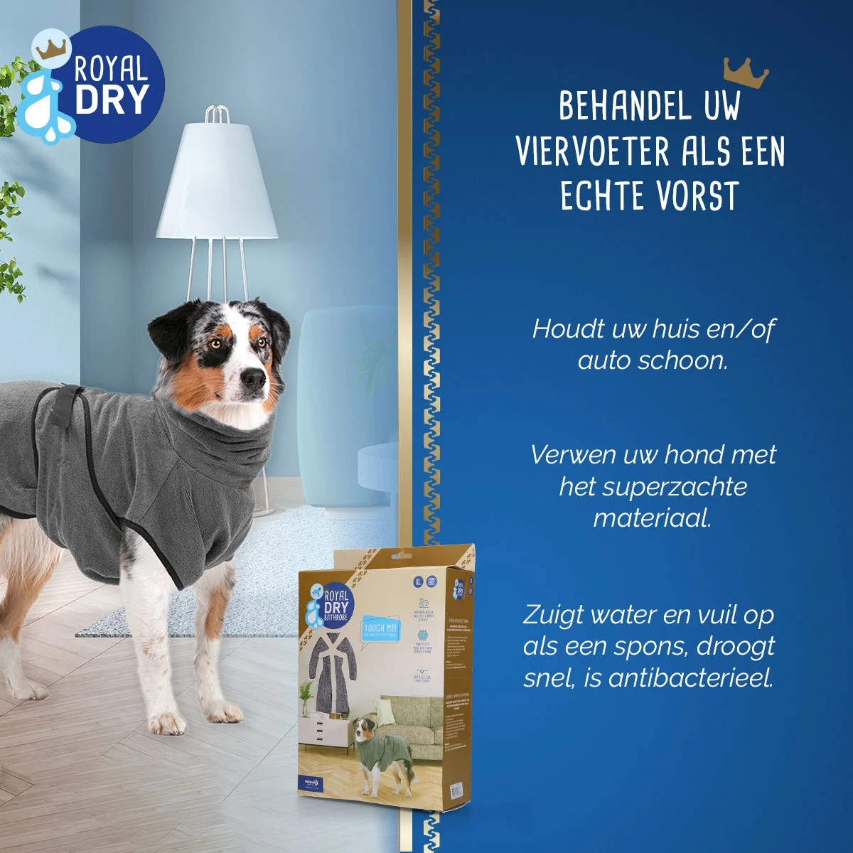 Mikrofaser Hundebademantel XL, Rückenlänge 70 bis 80 cm – Royal Dry – Bild 4