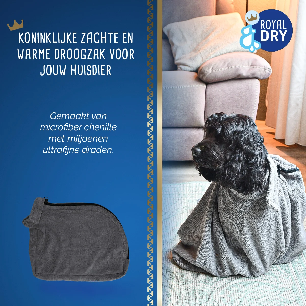 Mikrofaser Hundetrockensack M, Rückenlänge 60 cm – Royal Dry Doggy Bag – Bild 5