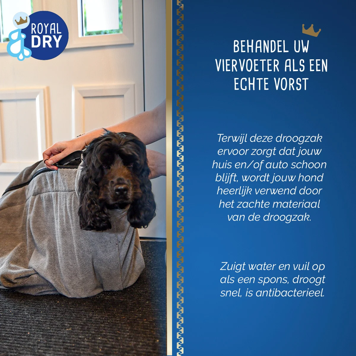 Mikrofaser Hundetrockensack M, Rückenlänge 60 cm – Royal Dry Doggy Bag – Bild 6
